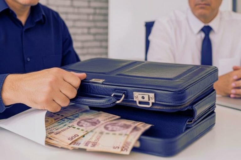 Dos personas, una de ellas con billetes de una extorsión